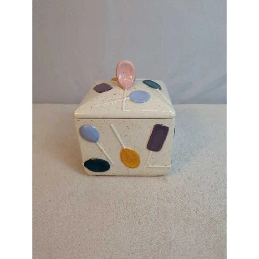 Retro Ceramic Lidded Treat Jar Candy Dish Lollipop Pattern Kitchen Decor Cookie